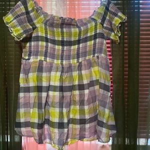 New multicolor Plaid off shoulder blouse